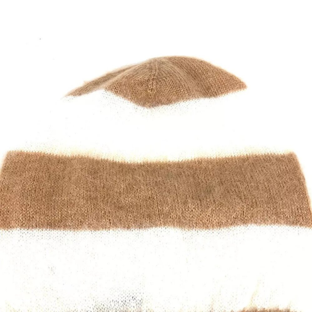 FENDI FXQ107 border beanie hat knit hat knit cap Knit hat silk Brown/White